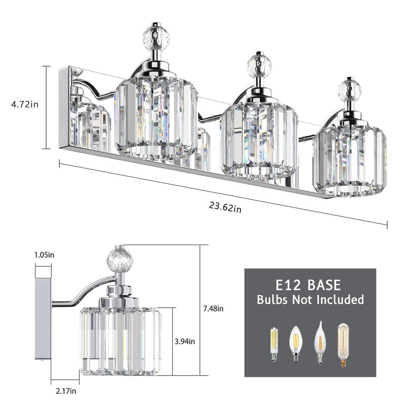 Danshinro Modern Crystal Bathroom Vanity Lights, 3-Lights Bathroom Light Fixtures