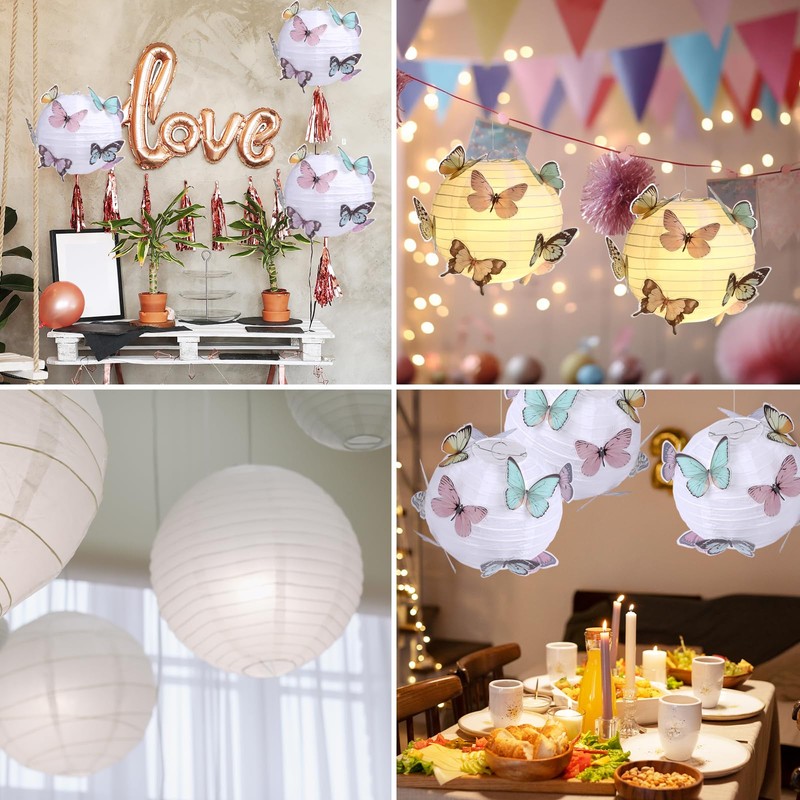 LIHAO 20 cm Paper Lantern Lampshade with Butterfly Round Lantern