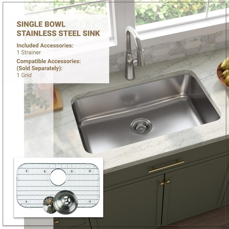 MSI 30 Inch Undermount Single Bowl 18 Gauge Stainless Steel