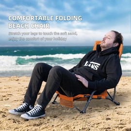 Foristrail Outdoor Beach Chair for Adults Set of 2 PCS Portable Lightweight Low Back Sling Chair with Cup Holder, 300lbs Capacity Camping Chair for Patio, Lawn, Concert, Travel (Orange)