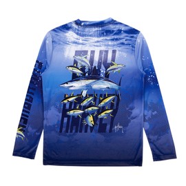 Guy Harvey Boy's Great White Sun Protection Top, Surf The Web/Great White, X-Large