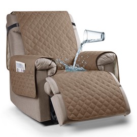 Ruaozz 100% Waterproof Recliner Chair Cover Non-Slip Oversized Reclining Cover for Large Recliner Chair Washable Chair Seat Cover with Elastic Straps for Kids, Dogs, Pets (Light Brown, 28'')