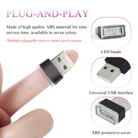 SHMZK 4 PCS USB LED Car Interior Atmosphere Lamp, Mini LED Plug-in USB-Type Interface Trunk Ambient Light, Portable Night Lighting Kit Interior Decor for Vehicle Home Office (Red)