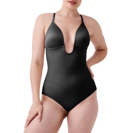 SPANXshape Suit Your Fancy Plunge Low-Back Thong Bodysuit - Comfortable One Piece - Medium Compression - Seamless - Very Black - S