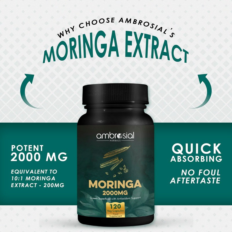 Ambrosial Premium Organic Moringa Capsules 2000MG - High Strength Antioxidant