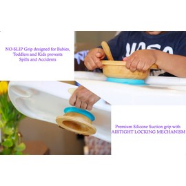 Suction Bowls for Baby- Bamboo Bowls Baby- Kids Bowls and spoon set- Bamboo baby bowls set- Suction Baby Bowl- Baby BPA Free Bowls- Toddler Bowls Suction- LED Weaning Silicone Baby Spoons- Pink