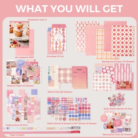 Funto Scrapbooking Kit(155 PCS), Warm Mail Series-My Sweetheart, Perfect for Bullet Scrapbooking Materials, Planner DIY Arts Craft Collage