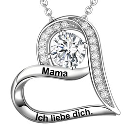 Lovords women's 925 sterling silver necklace, engraved heart necklace, pendant, gift for women, mother, girlfriend, grandma, daughter, Silver, Necklace heart engraving "Mama Ich liebe dich"