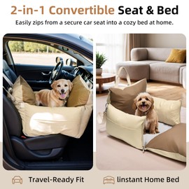 Small Dog car seat for Small Dogs seat Bed for car cat pet Puppy Bed Dog Medium Sized Booster 5-15 lbs with Harness（Milky White）