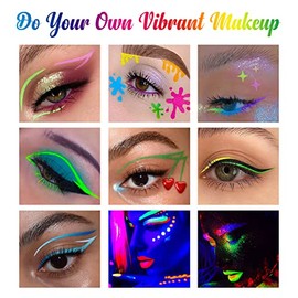 BOBISUKA Lingtoolator olors UV Neon Liquid Eyeliner Set, Matte Colored Eyeliners Pen, Colorful Waterproof Smudge-proof Pigmented Graphic Liners, Delineadores de Colores Para Ojos Eye Makeup Gift Kit