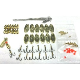 Full Creel Spinners 84 Pc Inline Quality Fishing Spinner Making Kit Trout Spinners DIY 1/8 OZ Lure - Plain Brass, Hammered Nickel