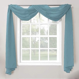 Decotex 1 Piece Sheer Voile Home Decor Fully Hemmed Scarf Valance Swag Topper (37" X 216", Slate Blue)