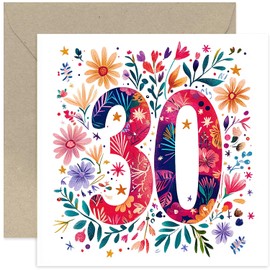 Special 30th Birthday Card for Woman - Beautiful and Joyful Floral Artwork for Her - Adult Milestone Age Colourful Design for Daughter, Granddaughter, Niece - Blank Design with Envelope