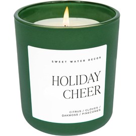 Sweet Water Decor Holiday Cheer Candle - Citrus, Cloves, Pine Scented Soy Candles for Winter - 15oz Green Jar, 70+ Hour Burn Time, Made in the USA - Festive Christmas Candle