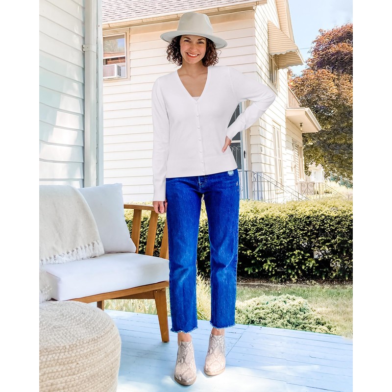 Arach&Cloz Women's V Neck Lightweight Cardigan Long Sleeve Solid Top