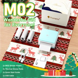 Phomemo Mini Sticker Printer, Mini Printer Sticker Maker Machine M02, Print Pods Pocket Maker Machine for Creative DIY, Photos, Diaries, Study Notes, Thermal Print Pods for Home/Office/School, Cyan