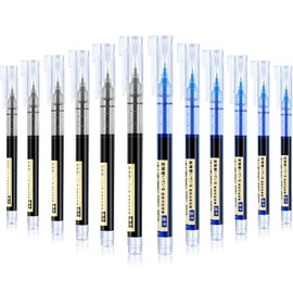 12 Pieces Rolling Ball Pens, Quick-Drying Ink 0.5 mm Extra Fine Point Pens Liquid Ink Pen Rollerball Pens (Black and Blue)