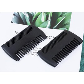 PPhtony Wooden Beard Mustaches Comb with Dual Action Teeth for Men Hair Grooming Christmas Gift Valentine’s Day, 2PCS (Black)