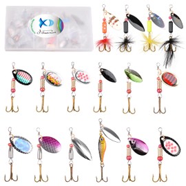 Bass Spinner Fishing Lures Spinnerbaits Kit Swimbait Spoon Crankbaits Minnow Popper Variety Set Assortment with Tackle Box Spinnerbait Roostertail Walleye Salmon Travel Baits Kit (16pcs/set)