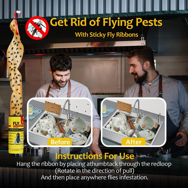 Fly Traps for Indoors Outdoor, Fly Paper Strips Sticky Hanging,