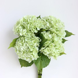 Buart 3PCS Long Stem Big Size Flowers Artificial Silk Hydrangea Lifelike Flowers Real Touch Green Artificial Flowers Wedding Shower Bride Bouquets Office Living Room Table Decorations (21 Inch)