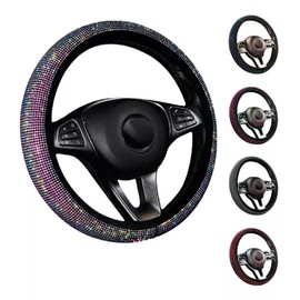 Cubre Volante Funda para Auto Camioneta SUV Universal Ajustable Tela para Dama Hombre Unisex 37-39cm (Rainbow, Diamond)