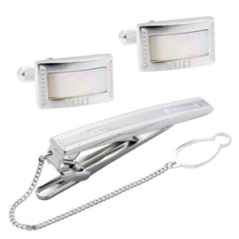 DAKS Ducks Silver Shell White Butterfly Cuff Tie Clip Set se-da036