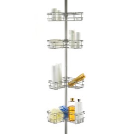 Utopia Alley Rust-Resistant Shower Tension Pole Caddy, 4 Shelves (Satin Nickel)