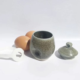 AggCoddler - Scandinavian Porcelain Egg Coddler with Simple Lid - Minimalist Design Egg Poacher Cooker for Quick and Easy Breakfast or Elegant Display - Lea Love Green/Grey