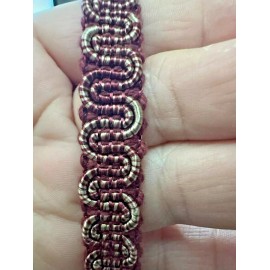 Unbranded 1 Yard of Maroon and Khaki colored sewing TRIM ~ 1/2 "  Wide