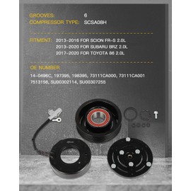 INEEDUP AC Compressor Clutch 2013-2016 for Scion FR-S 2.0L 2013-2020 for Subaru BRZ 2.0L A/C Compressor Clutch Coil Assembly Kit