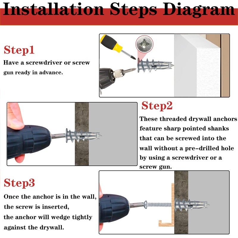 Plasterboard Dowels Metal Rigypsum Wall Plugs 40 Pieces with Screws