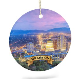 EQEY Salt Lake City Tree Hanging Christmas Ornament Porcelain Double-Sided Ceramic Ornament,2.9 Inches