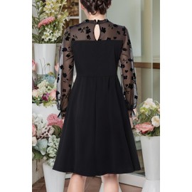 Kilottor Girl's Dress Elegant Floral Lace Long Sleeve Wedding Party A Line Dress 10-14 Years (Black, 11 Years)