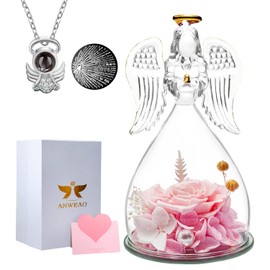 Mothers Day Birthday Gifts Preserved Real Rose with Angel I Love You Necklace - Romantic Gifts for Her Eternal Flowers Angel Mom Gifts for Mom Wife Girlfriend Grandma on Valentines Anniversary