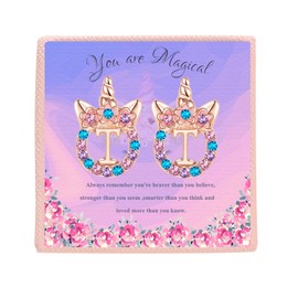 TRWWELL Cute Rose Gold Initial T Unicorn Hypoallergenic Stud Earrings CZ Rhinstone Initial Letter Stud Earrings Unicorns Jewelry Gifts for Girls 3 years old +