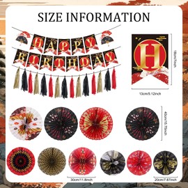FodeMoraka Hibachi Birthday Party Decorations - 12 Pcs Japanese Style Banner Garland Round Paper Fans Tassels Set Plum Dragon Asian Theme Supplies Favors for Adults Men Women Wall Ceiling Decor