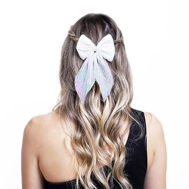 Accessorize Kingdom Silk Hair Bows, Large Vintage Ribbon Clips for Women and Girls, 1 Pcs (Blue)