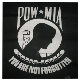 22"x22" Black PowMIA Pow Mia Pow-Mia Prisoner Forgotten Military bandana Scarf Head Wrap Neck Headband bandana