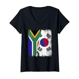 Womens South Africa South Korea Half Flag South African Korean V-Neck T-Shirt
