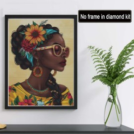 Reofrey DIY Diamond Art Kits for Adults African Woman, Full Drill Round Rhinestone Diamond Art Painting Accessories, Cross Stitch Embroidery Canvas for Crafts Home Wall Decor 30x40cm