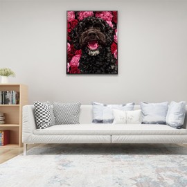 ZUVRDIAI Valentine Portuguese Water Dog Paint by Numbers Kit for Adults Beginner Roses Flowers DIY Digital Oil Painting Kits on Canvas with Brushes and Acrylic for Home Decor Gifts 16x20 Inch