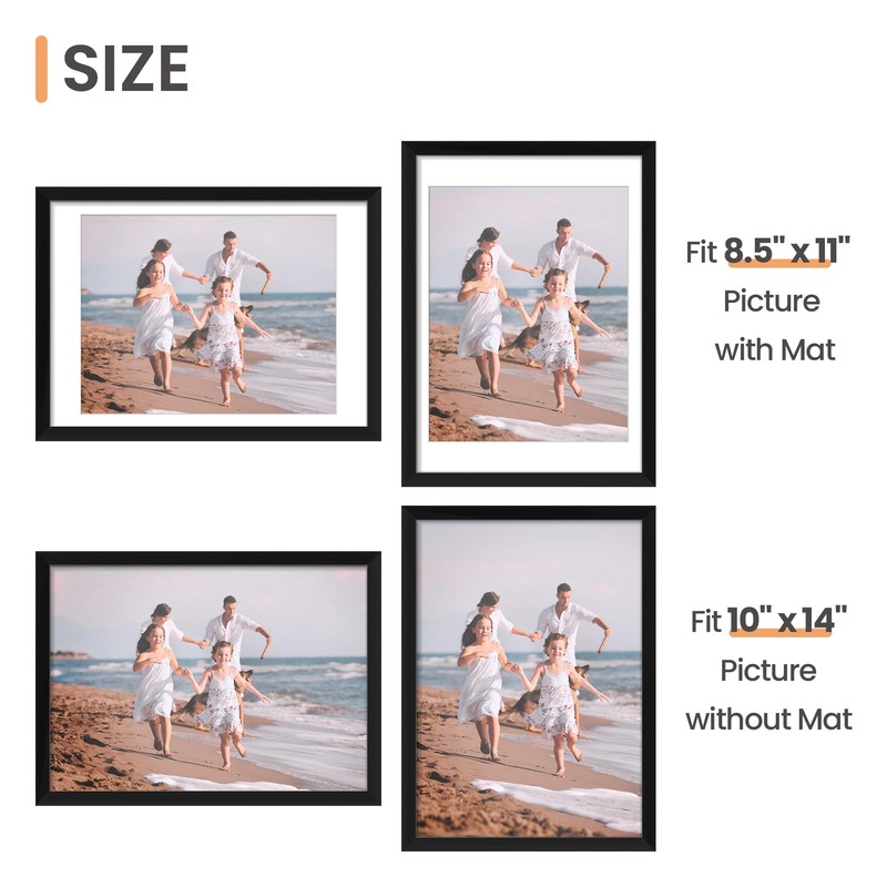 upsimples 10x14 Picture Frame, Display Pictures 8.5x11 with Mat or