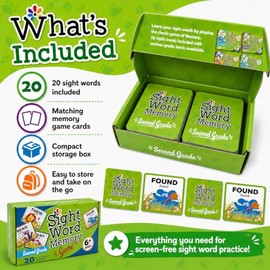 Juego de Memoria de Palabras de Vista/Juego de Correspondencias. Lectura y Construcción de Lenguaje para Grados desde Pre-Kínder hasta Segundo Grado. 