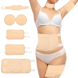 Castor Oil Pack Wrap, 6 Pcs Reusable Cotton Compress Pack Kit for Neck Waist Stomach Chest Knee, Adjustable Elastic Strap Compress Packs for Liver Detox, Machine Washable Anti Oil Leak Design