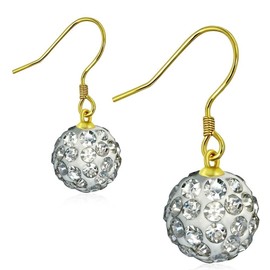 Bungsa Shamballa Earrings Disco Ball Gold Ferido Crystal 10 mm - 1 Pair Stainless Steel (Earrings CC Crystal Clear Stud Earrings Hoop Earrings Ear Clips Women Men Fashion), Stainless Steel, Cubic