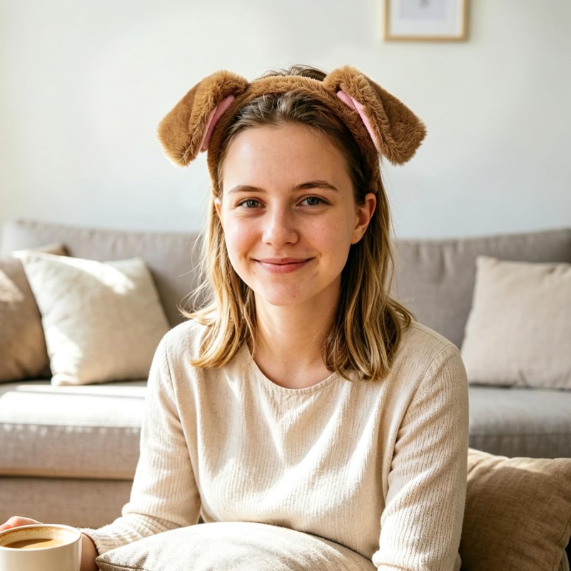 Dog Ears Headband Fluffy Animal Ears Hairband Brown Dog Costume