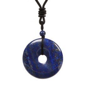 Justinstones Natural Lapis Peace Donut Healing Crystal 40mm Circle Coin Shaped Stone Pendant Adjustable Braided Cord Necklace 28 Inch