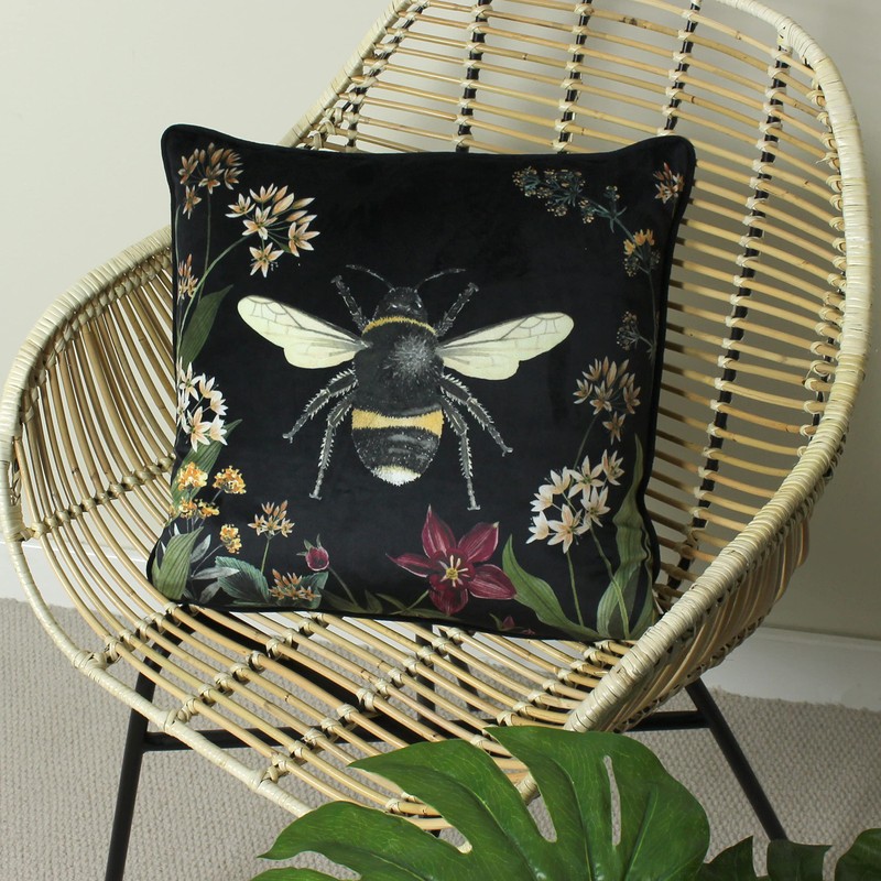 Evans Lichfield Midnight Garden Cushion Cover, Bee, 43 x 43cm