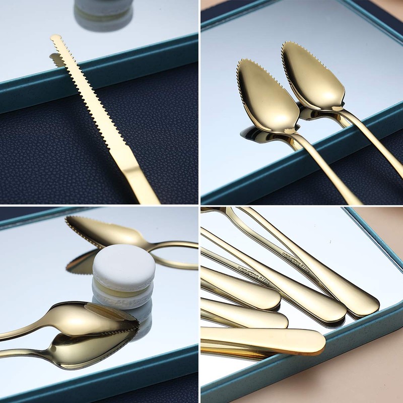 Gold Grapefruit Spoons 3 Pieces Set, 2 Stainless Steel Grapefruit